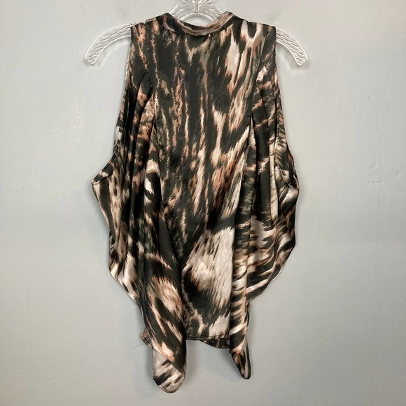 H&m Tiger Print Sleeveless Drape Side Button Up Mock Neck Blouse Women's Size 8 - Picture 12 of 12